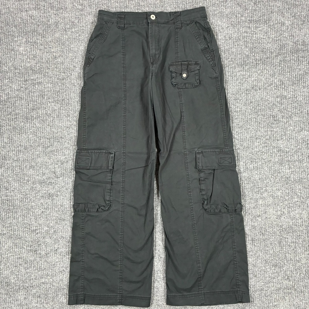 Cotton On Womens Cargo Pants Size US 10 Black Utility Wide Leg High Rise